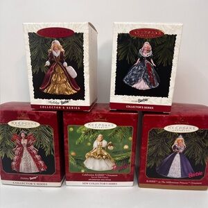 Lot Of 5 Hallmark Holiday Barbie Series 1995 1996 1997 1999 2000 Vtg Christmas